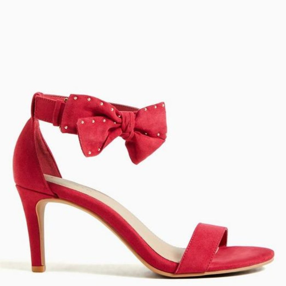 TORRID Womens Sz 9.5 Red Studded Bow high stiletto heels sandals wide faux suede